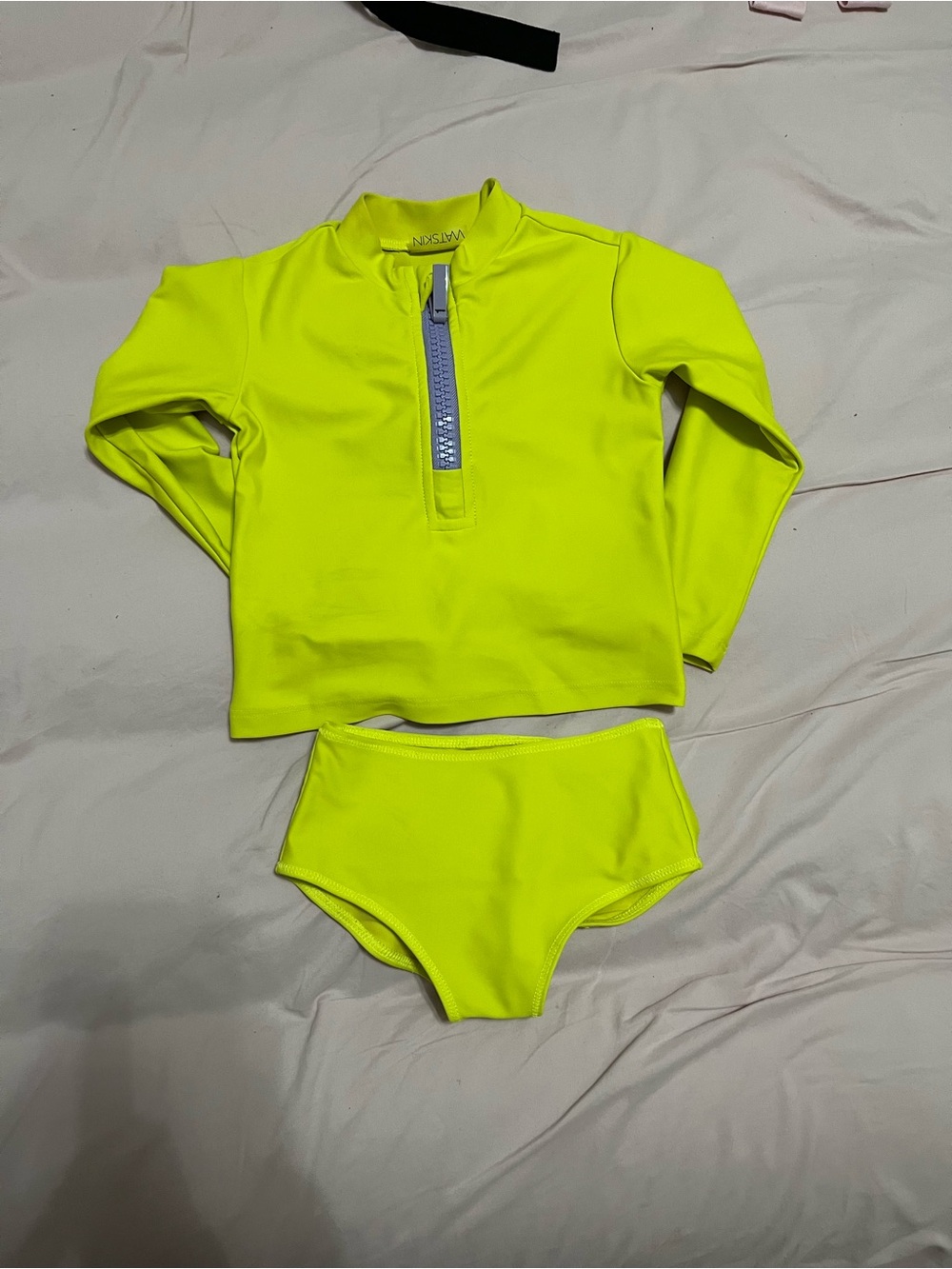 Watskins Neon Yellow Long Sleeve Kids Swim Set - Zip Front